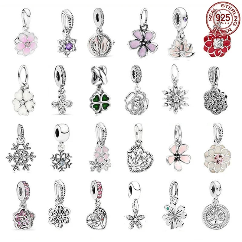 

Hot selling flower series pendant 925 sterling silver plum blossom lotus pendant fit original Pandora bracelet DIY jewelry Gift