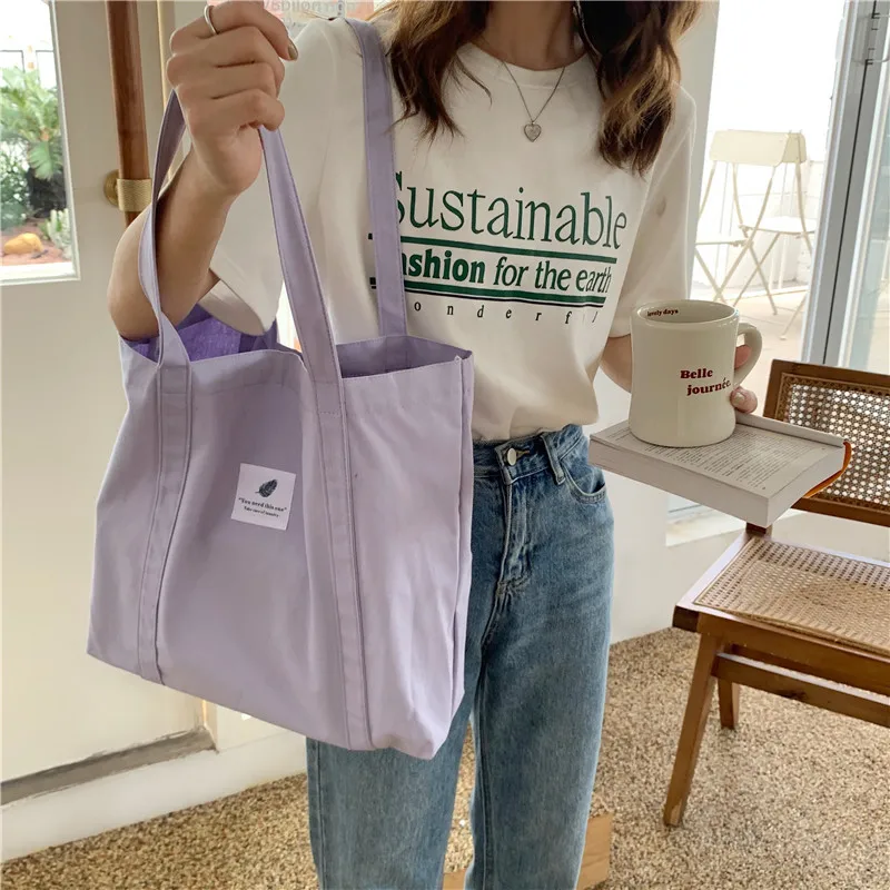 Women's Bag Cotton Canvas Shoulder Handbag Eco Fabric Handbag Solid School Books Tote Bag Portable Shopping Bag Sac À Main Femme Women's Bag Cotton Canvas Shoulder Handbag Eco Fabric Handbag Solid School Books Tote Bag Portable Shopping Bag Sac À Main Femme