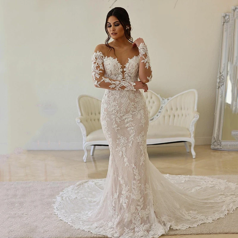Boho Lace Wedding Dress Mermaid Illusion Corset Vestido De Noiva Long Sleeve Sheer Off Shoulder Appliqué Bridal Dress 2023 Robe
Boho Lace Wedding Dress Mermaid Illusion Corset Vestido De Noiva Long Sleeve Sheer Off Shoulder Appliqué Bridal Dress 2023 Robe