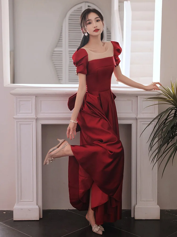 Wine Red Bow Tie Toast Dresses Bridal Girl 2023 Summer New Wedding Engagement Gowns French Elegant Waist Slim Banquet Dress
Wine Red Bow Tie Toast Dresses Bridal Girl 2023 Summer New Wedding Engagement Gowns French Elegant Waist Slim Banquet Dress