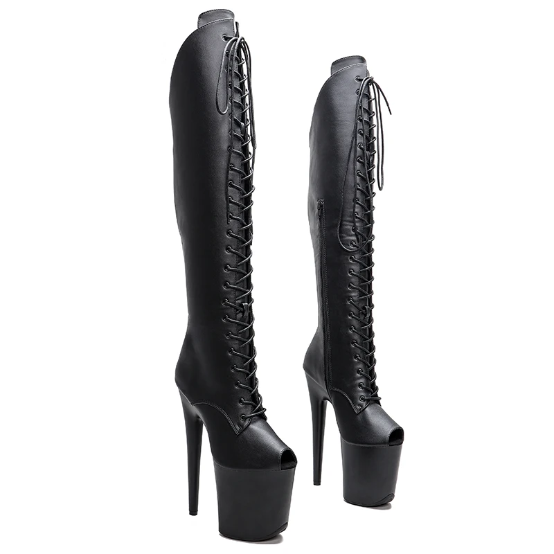 

Lace Up Sexy Model Shows PU Upper 20CM/8Inch Women's Platform Party High Heels Shoes Pole Dance Thigh High Boots 244