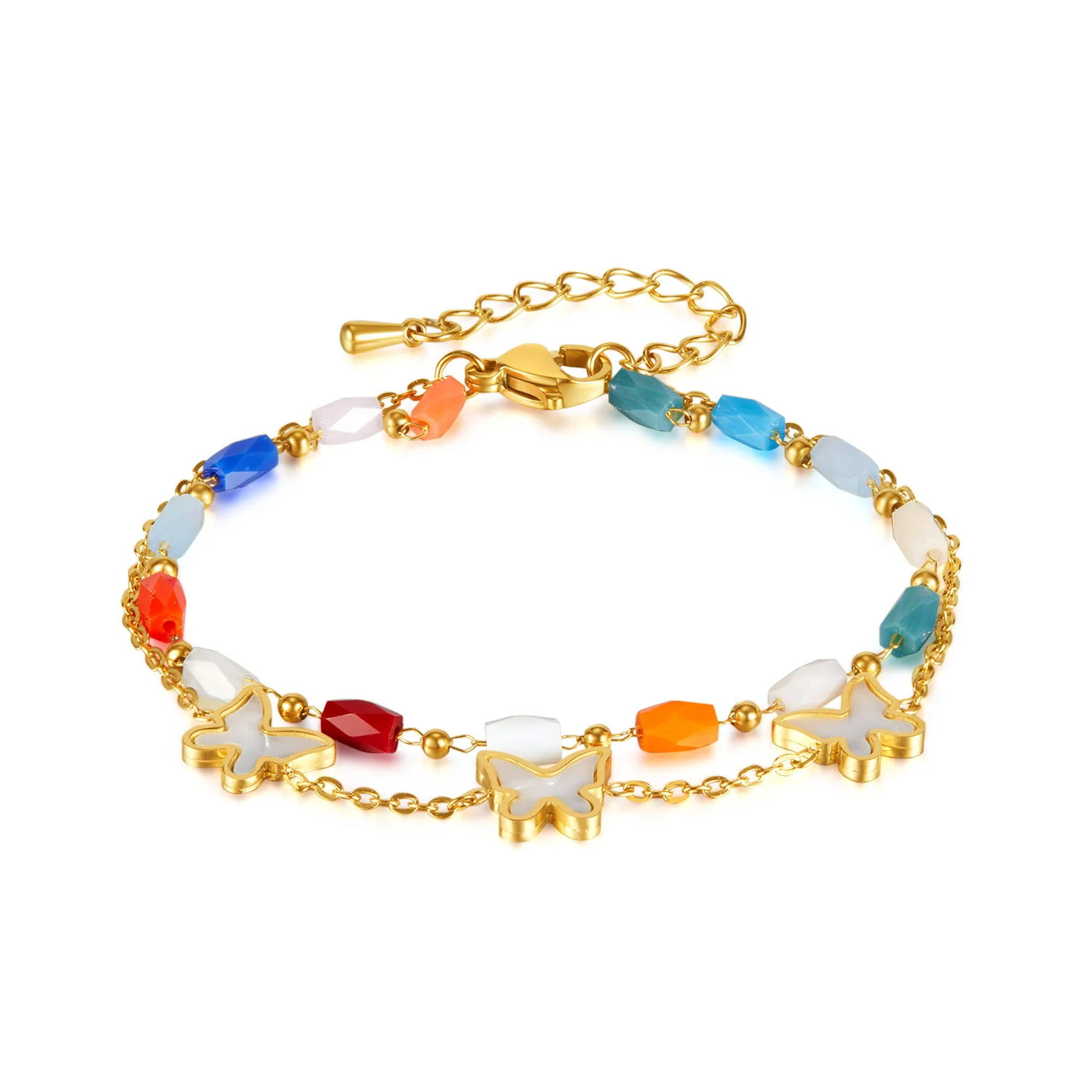 Fashion jewelry color acrylic beads double titanium steel shell butterfly bracelet Japan and South Korea new jewelry
Fashion jewelry color acrylic beads double titanium steel shell butterfly bracelet Japan and South Korea new jewelry