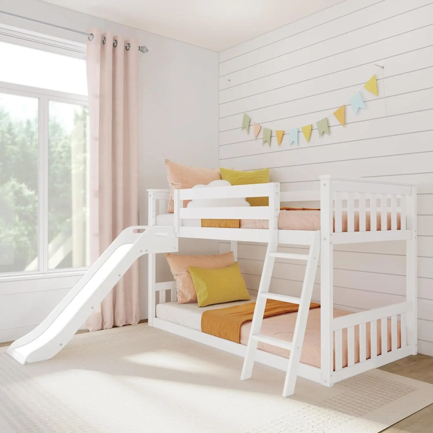 Twin Over Twin Low Bunk Bed w/ Slide & Ladder, Wooden Bunk beds w/14” Safety Guardrail for Kids,Teens, Bedroom Furniture
Twin Over Twin Low Bunk Bed w/ Slide & Ladder, Wooden Bunk beds w/14” Safety Guardrail for Kids,Teens, Bedroom Furniture