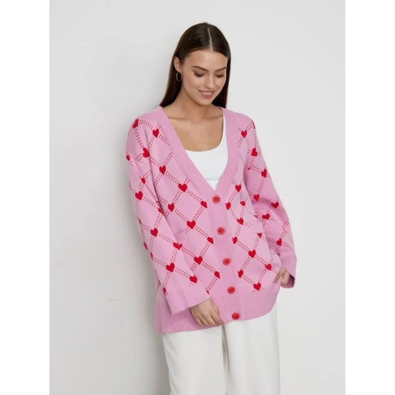 Autumn 2023 Sweater Cardigan Heart Jacquard Knitted For Women V Neck Single Breasted Coat Loose Chic Long Pocket Tops Jumper
Autumn 2023 Sweater Cardigan Heart Jacquard Knitted For Women V Neck Single Breasted Coat Loose Chic Long Pocket Tops Jumper