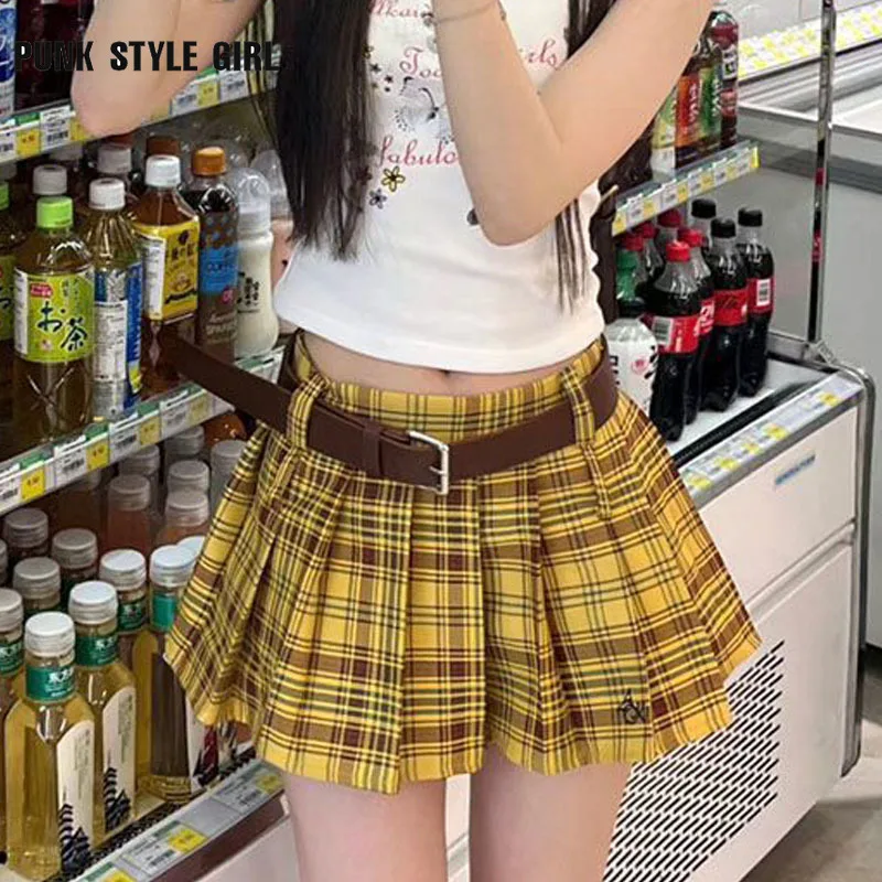 

Yellow Plaid Print JK Pleated Girl's Skirt Harajuku Dance Micro Skater High Waist Y2K Aesthetic Grunge Kawaii Mini Party Skirts