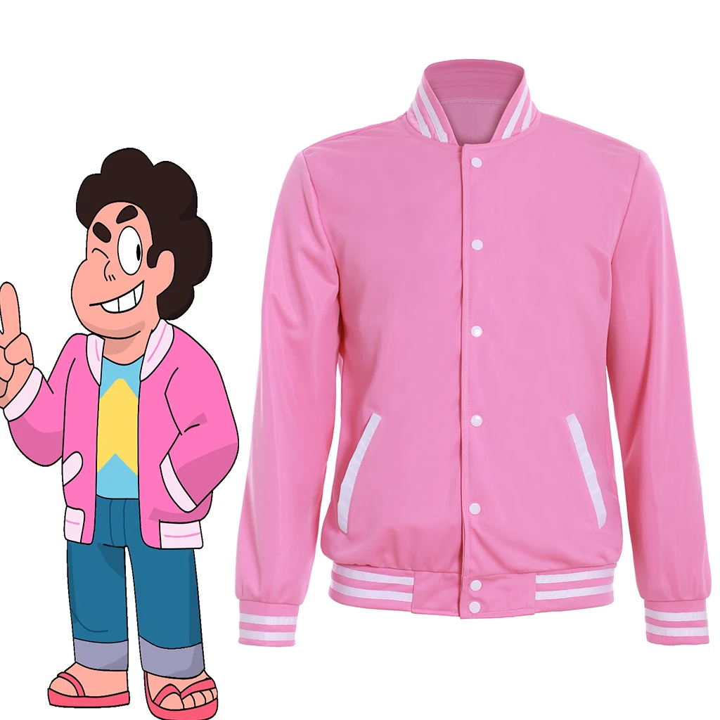 

Steven Universe Jacket Anime Cosplay Costume For Men Pink Baseball Coat Halloween Carnival Party Casual Sweatshirt Uniform