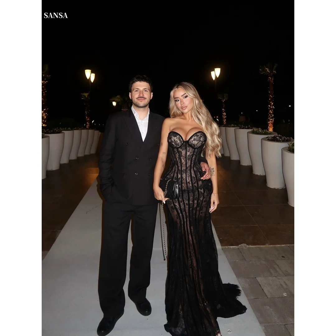 Sansa Customized Black Strapless Flowers Embroidery Lace Prom Dresses Mermaid فساتين للمناسبات الخاصة Backless vestidos de festa 7 Se1264b80c81b452caaa112e2e48b2ce5t