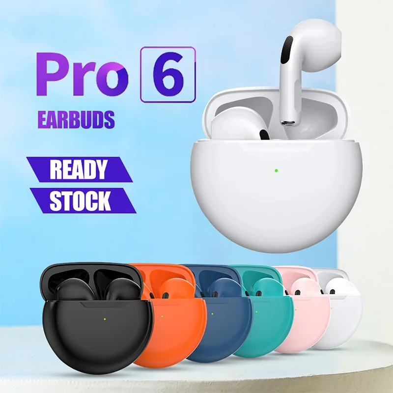 

Pro 6 Wireless Headphones With Mic Earphones Sport Earbuds Headset Cellphone Earbud Earphone With Charging Case