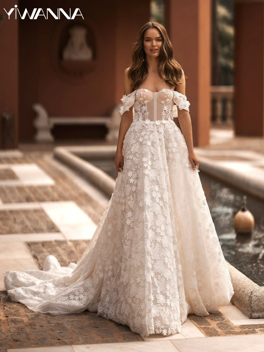 

Элегантное свадебное платье с открытыми плечами, классическое кружевное платье невесты с аппликацией, винтажное ТРАПЕЦИЕВИДНОЕ длинное свадебное платье, платье невесты