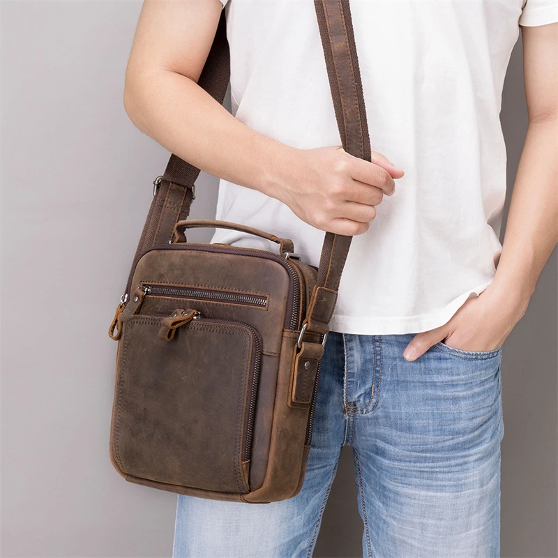 

Newsbirds Leather Shoulder Bag Vintage Style Crossbody Bag Books School Bag Of Men Male Daily Messenger Bag Crazy Horse Skin
