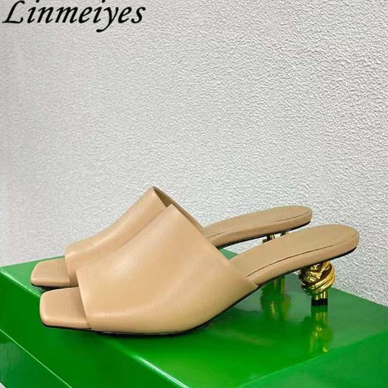 Summer Metal Strange Style Heels Slippers Woman Genuine Leather Slides Designer Shoes Women High Heels Runway Sandals Women
Summer Metal Strange Style Heels Slippers Woman Genuine Leather Slides Designer Shoes Women High Heels Runway Sandals Women