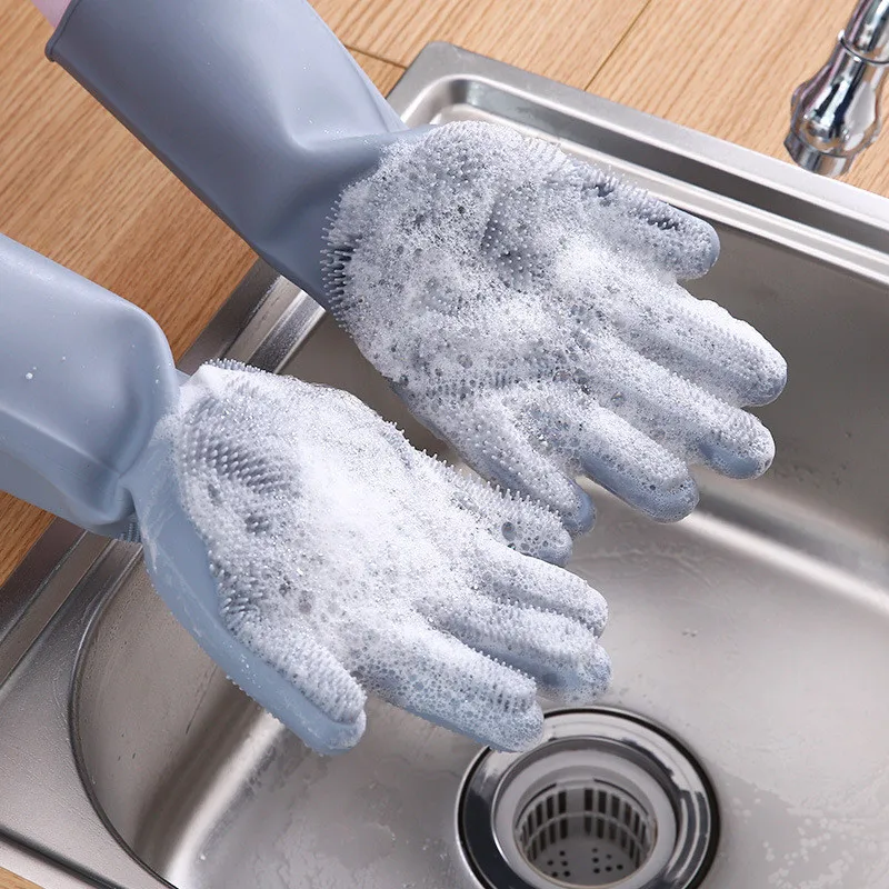 

Dishwashing Cleaning Gloves Reusable Magic Silicone Rubber Dish Washing Gloves Household Sponge Scrubber Kitchen Cleaning Tools