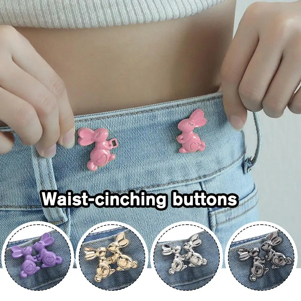

Hand-holding Bunny Waist Tightening Buckle Cinch Jeans Alloy Women's Loose Nail-free Belt Pants Simple Pant Fixing Buttons I1G4
