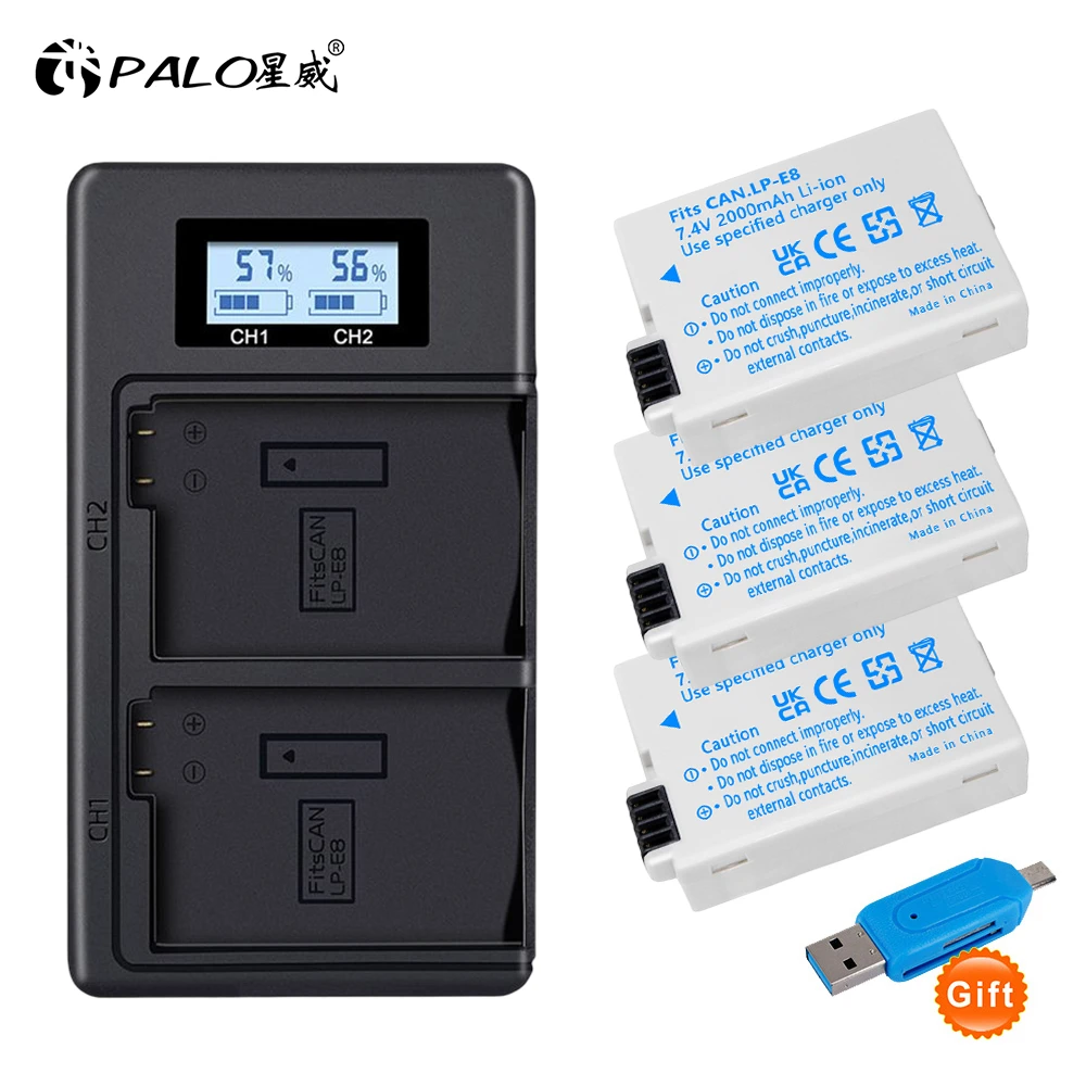 PALO 2000mah LP-E8 LPE8 LP E8 Digital camera Battery for Canon EOS 550D 600D 650D 700D X4 X5 X6i X7i T2i+LCD USB Dual Charger
PALO 2000mah LP-E8 LPE8 LP E8 Digital camera Battery for Canon EOS 550D 600D 650D 700D X4 X5 X6i X7i T2i+LCD USB Dual Charger
