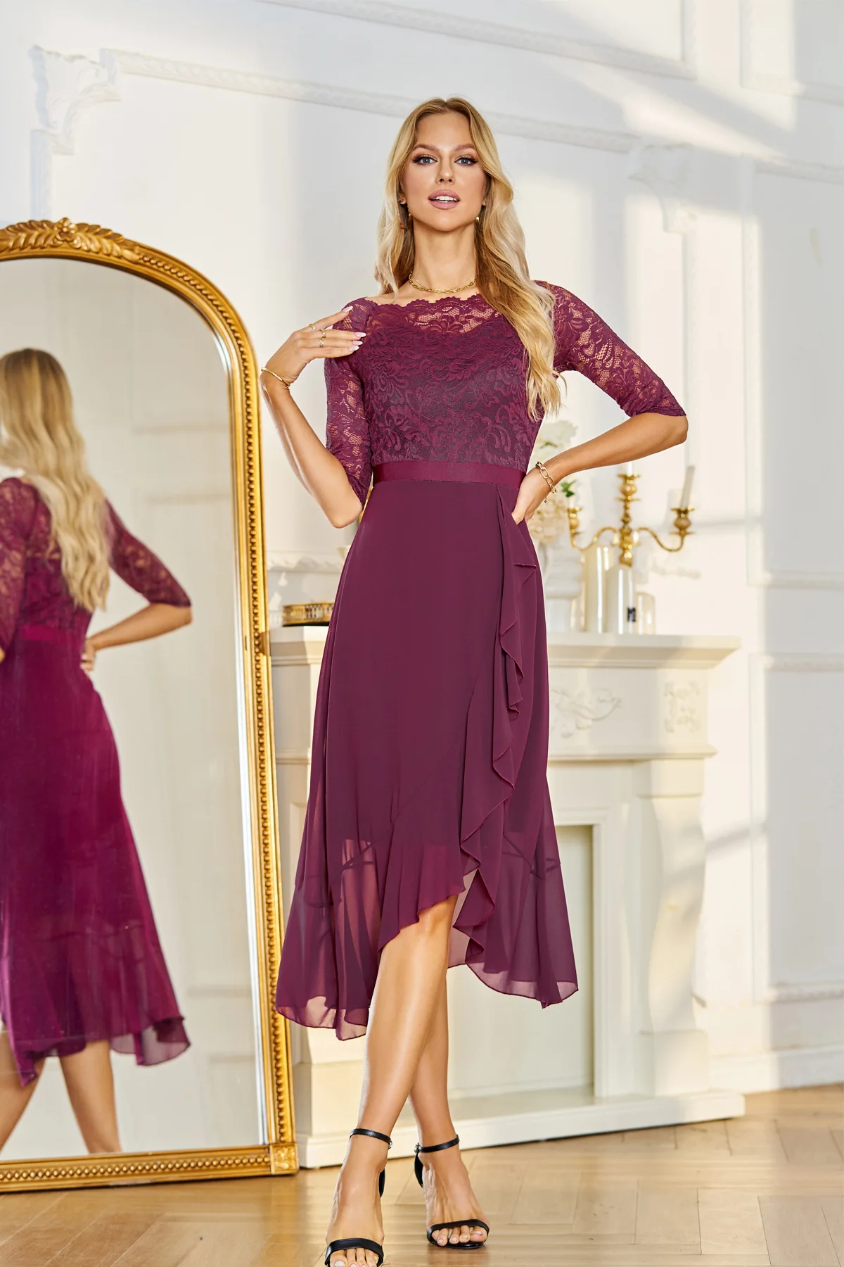 PYL Hot Womens Elegant Lace Short Sleeve Evening Irregular Wedding Sundress Midi Dress Ladies Casual Slim Fit Ball Gown Cocktail
PYL Hot Womens Elegant Lace Short Sleeve Evening Irregular Wedding Sundress Midi Dress Ladies Casual Slim Fit Ball Gown Cocktail