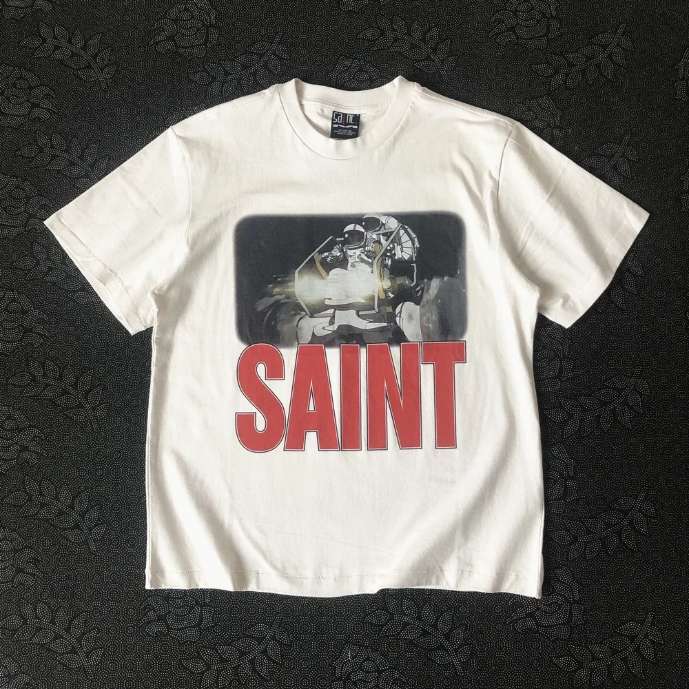 

24SS Saint Michael Streetwear Best Quality Astronaut Graphics Hip Hop Clothing Loose Oversized T Shirt Tops Tees Men Women