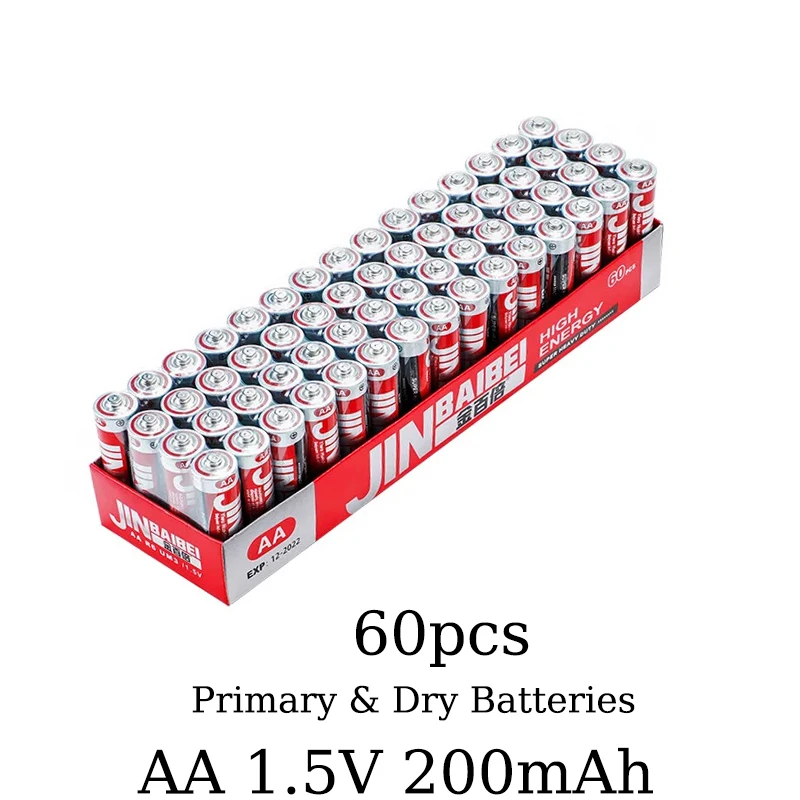 

New 60PCS Disposable Carbon Zinc Manganese Dry Batteries AA 1.5V 200mAh Black and White Red Suitable for Electronic Clock Toys