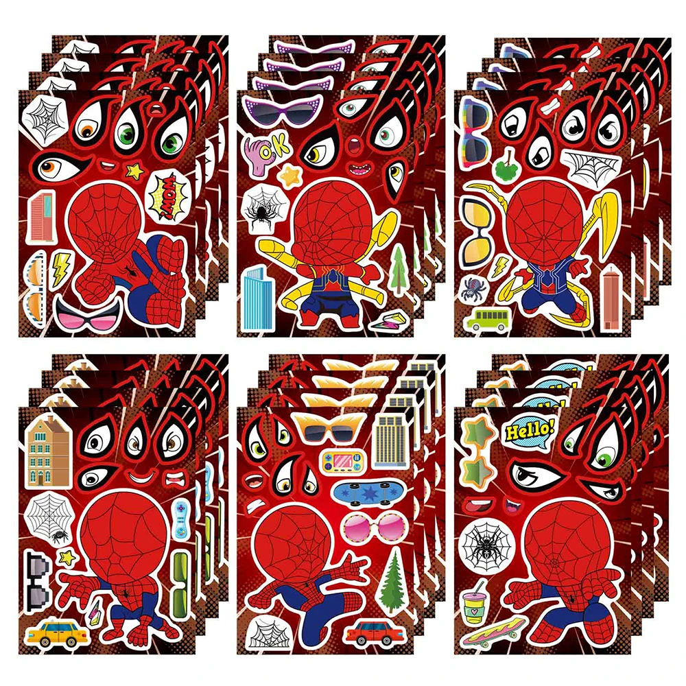

6/12Sheets Disney Marvel Spider Man Puzzle Stickers For Boys Make-a-Face Toy Kids Game DIY Assemble Jigsaw Children Party Gift