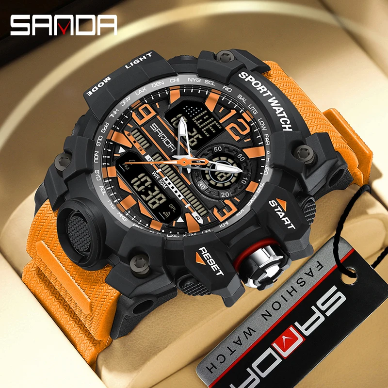 

Мужские часы SANDA в стиле G, водонепроницаемость 50 м, спортивные военные кварцевые часы для мужчин, цифровые наручные часы