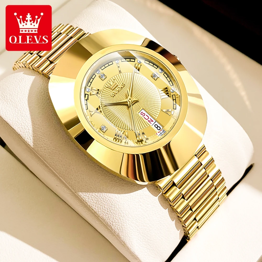 

OLEVS Luxury Brand Women's Quartz Watch Waterproof Prismatic Mirror Surface Gold Stainless Steel Strap Lady Wristwatch Original