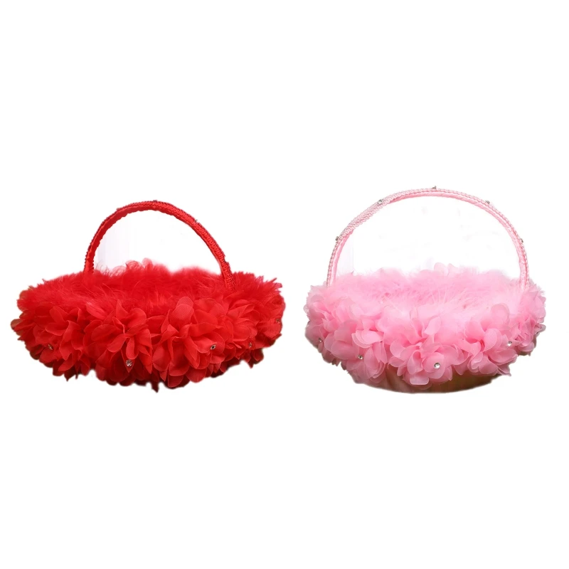 Flower Girl Basket Small Cloth Baskets with Lace Handle Ostrich Fluff Faux Flowers Decor for Wedding Ceremony
Flower Girl Basket Small Cloth Baskets with Lace Handle Ostrich Fluff Faux Flowers Decor for Wedding Ceremony