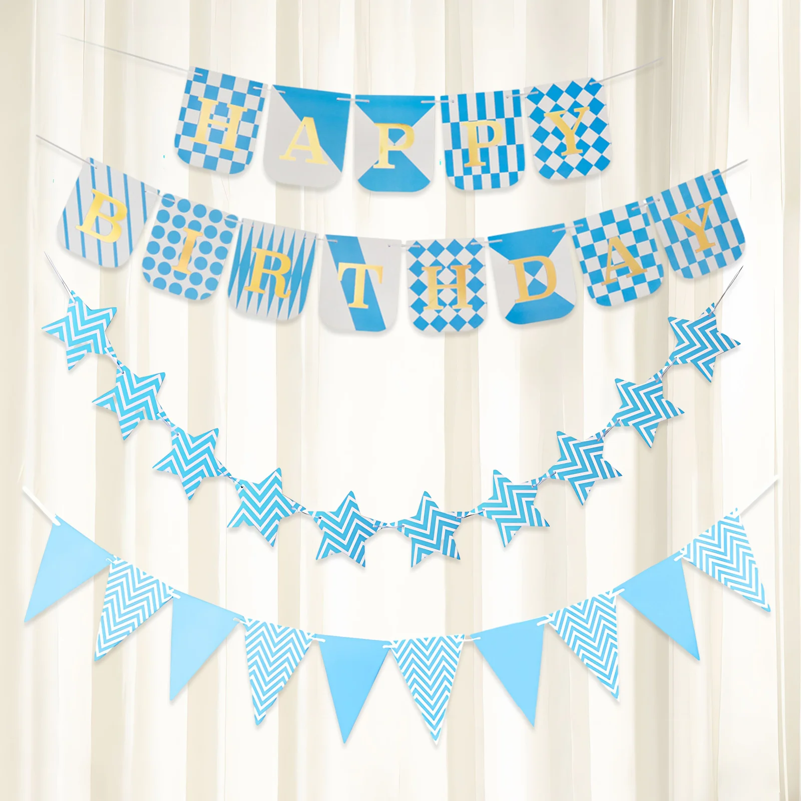

3pcs Blue Cream Banner Garlands Birthday Bunting Pennant Baby Shower Colorful Wedding Garland Flags Party Decoration Supplies