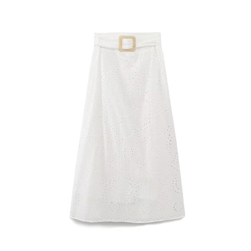 Summer New Temperament Fashion Embroidery Hollow White Skirt High Waist Slimming With Belt Mid-length Skirt
Summer New Temperament Fashion Embroidery Hollow White Skirt High Waist Slimming With Belt Mid-length Skirt