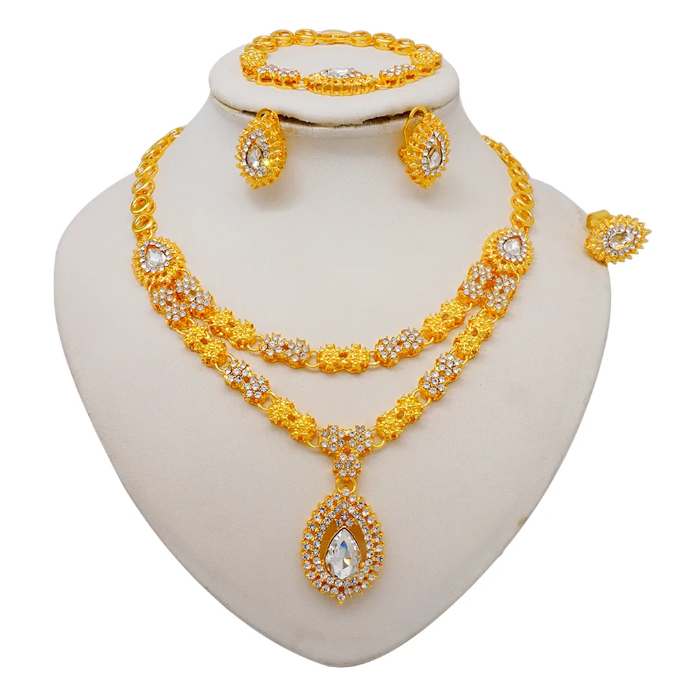 Luxury Gold Color Double Layered Necklace Jewelry Sets For Women African Water Drop Crystal Jewellery Indian Set Gifts 9 Mallzona Se13de6f7991149afbb6a0d23a21d6098d Luxury Gold Color Double Layered Necklace Jewelry Sets For Women African Water Drop Crystal Jewellery Indian Set Gifts Mallzona