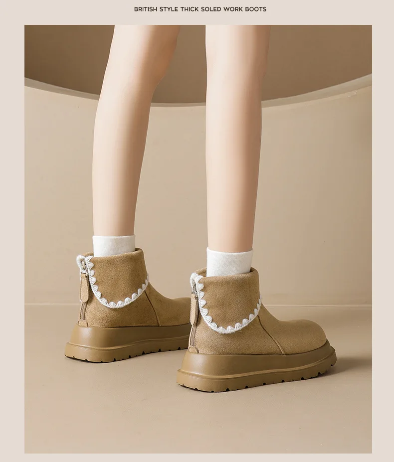 أحذية نسائية للثلج بنعل سميك، أحذية شتوية دافئة مبطنة بالفرو الناعم والمتين أحذية نسائية للثلج بنعل سميك، أحذية شتوية دافئة مبطنة بالفرو الناعم والمتين