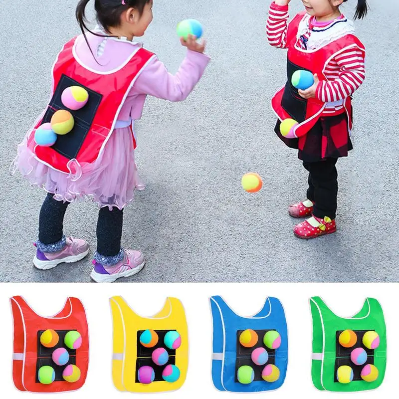 

Stick Ball Vest for Kids Playground Dodgeball Game for Kids with 5 Balls Catch Toss Soft Toy Balls Parent-Child Interaction toy