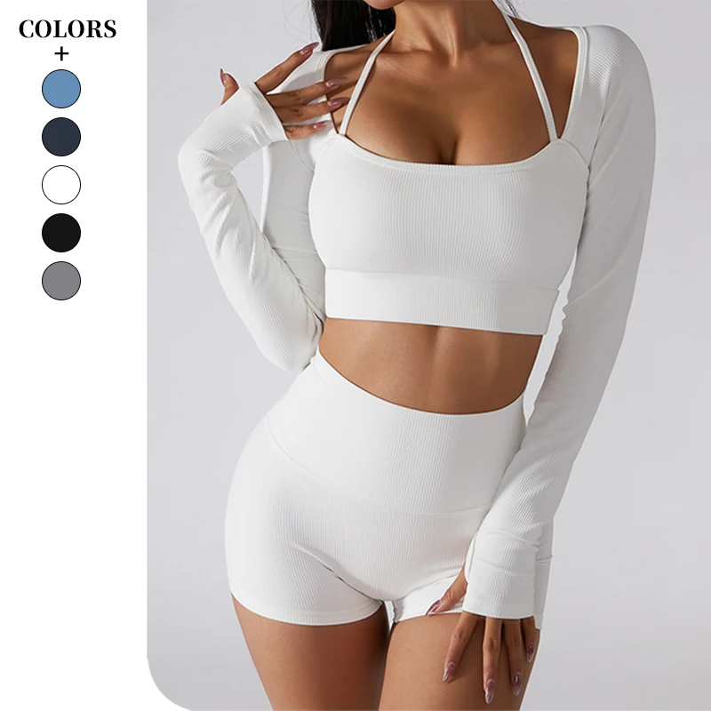 

High Quality Gym Wear 2pces Woman Summer Fitness Suit Sporty Tights Push up Shorts Leggings Women’s Yoga Clothes Sets Sports Top
