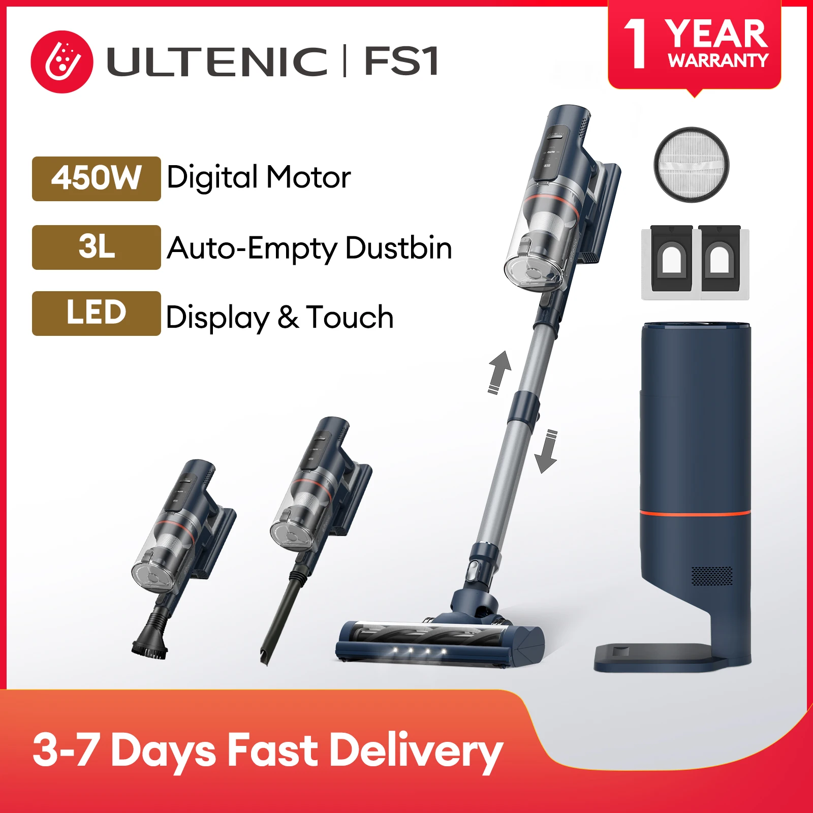 Ultenic FS1 High Power Wireless Handheld Vacuum Cleaner Handy Very Powerful 30KPA for Home Portable Cordless 3L Self-Empty Base
Ultenic FS1 High Power Wireless Handheld Vacuum Cleaner Handy Very Powerful 30KPA for Home Portable Cordless 3L Self-Empty Base
