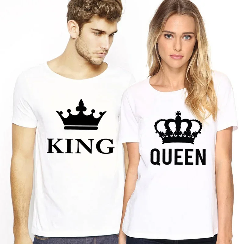 

Женские футболки в стиле Харадзюку, свободная женская футболка с буквенным принтом и коротким рукавом, футболка для пары, летний топ, забавная футболка с рисунком короля, королевы
