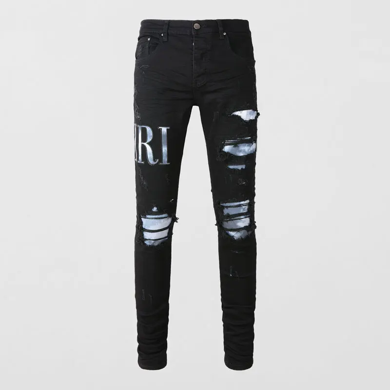 High Street Fashion Men Jeans Black Elastic Stretch Skinny Ripped Jeans Men Leather Patched Designer Hip Hop Brand Pants Hombre
High Street Fashion Men Jeans Black Elastic Stretch Skinny Ripped Jeans Men Leather Patched Designer Hip Hop Brand Pants Hombre