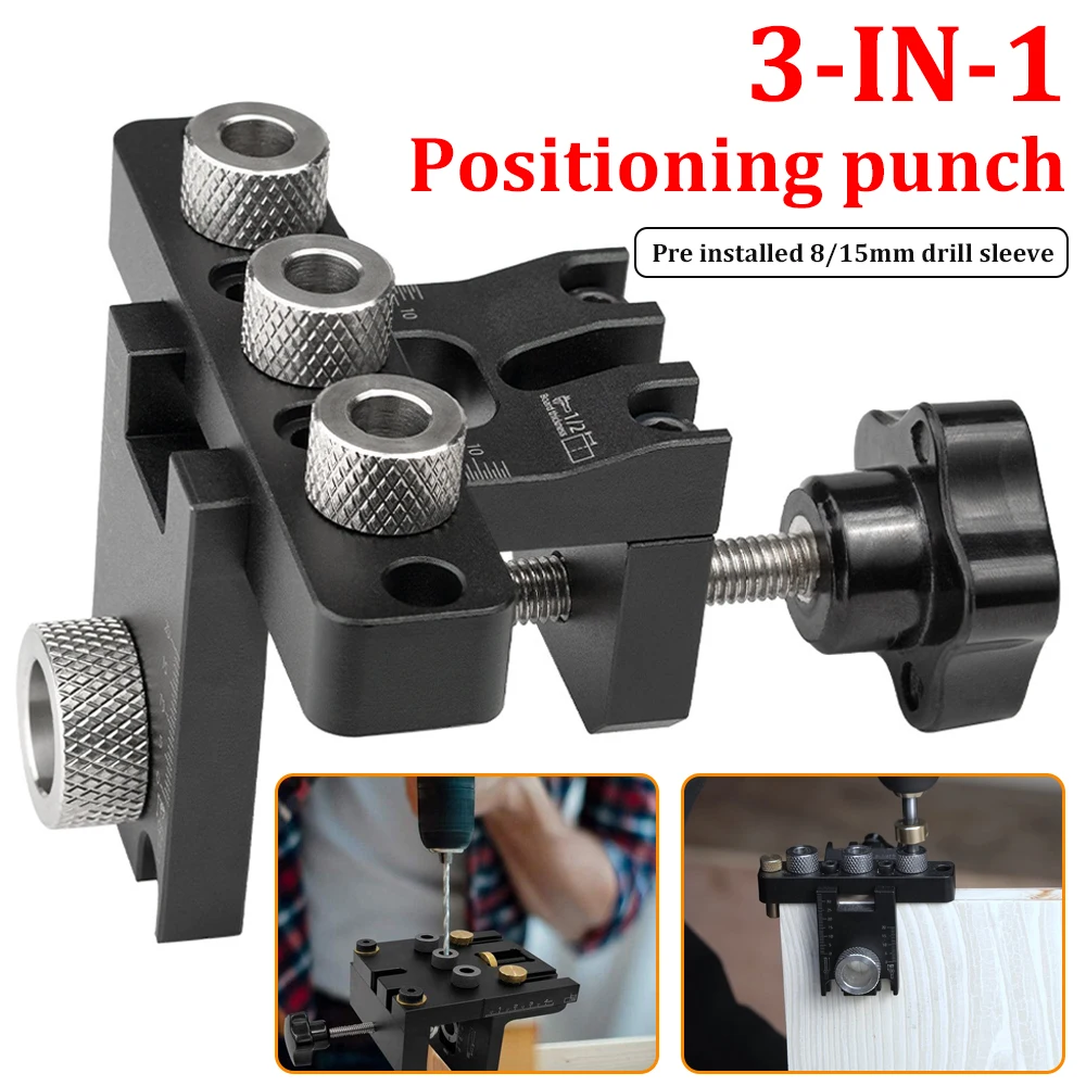 

Precision Jig Dowel Cam Jig 3 In 1 Dowelling Jig Kit Wood Hole Drilling Woodworking Position Punching Round Positioning for DIY