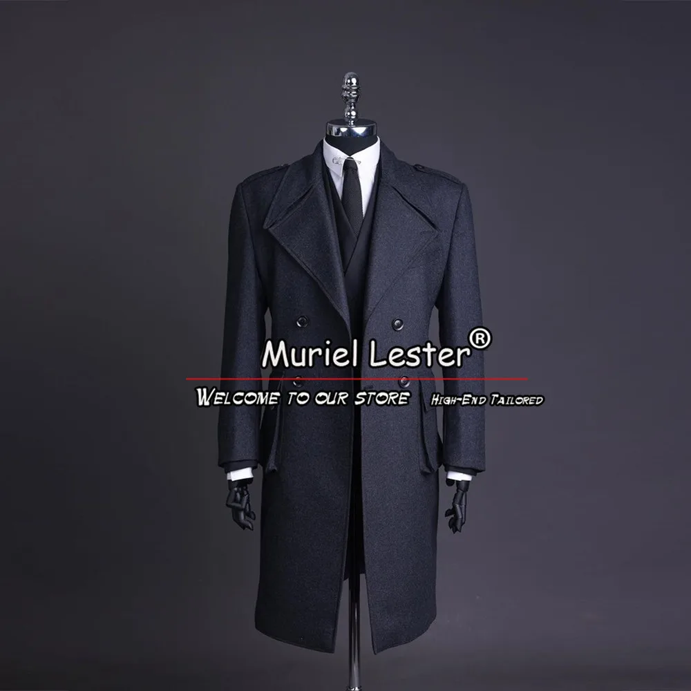 

Autumn/Winter Men's Suit Jackets Tailor-Made Tweed Woolen Blend Trench Coat Long Double Breasted Overcoat Outwear Blazer Set