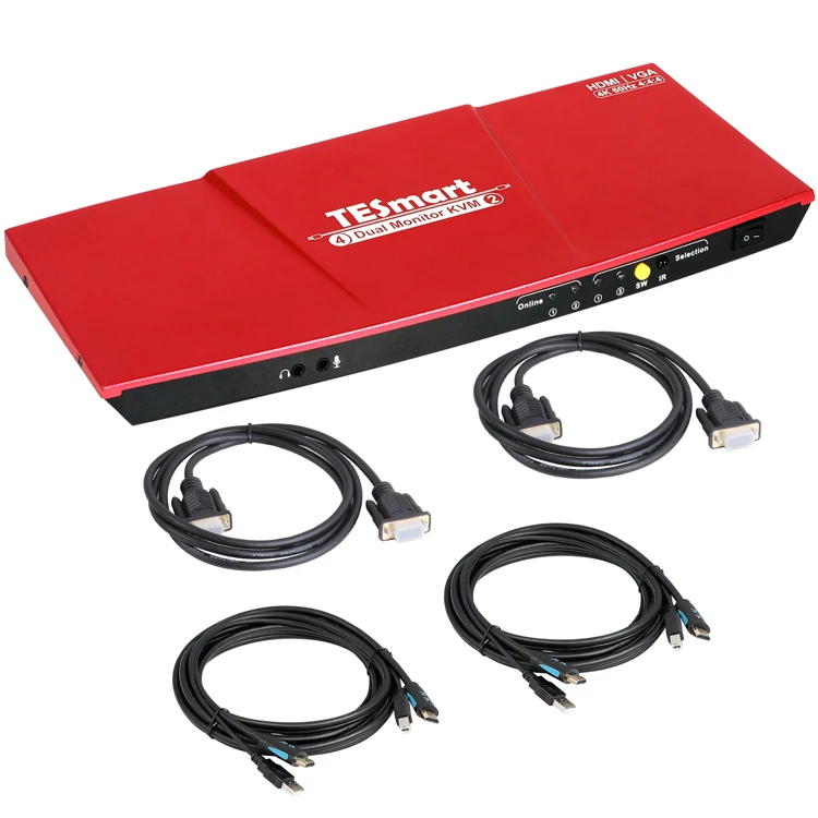 TESmart High Quality Dual Monitor HDMI + VGA input 2 output KVM Switch Splitter EDID Hot Plug 4K KVM Switch For Office
TESmart High Quality Dual Monitor HDMI + VGA input 2 output KVM Switch Splitter EDID Hot Plug 4K KVM Switch For Office