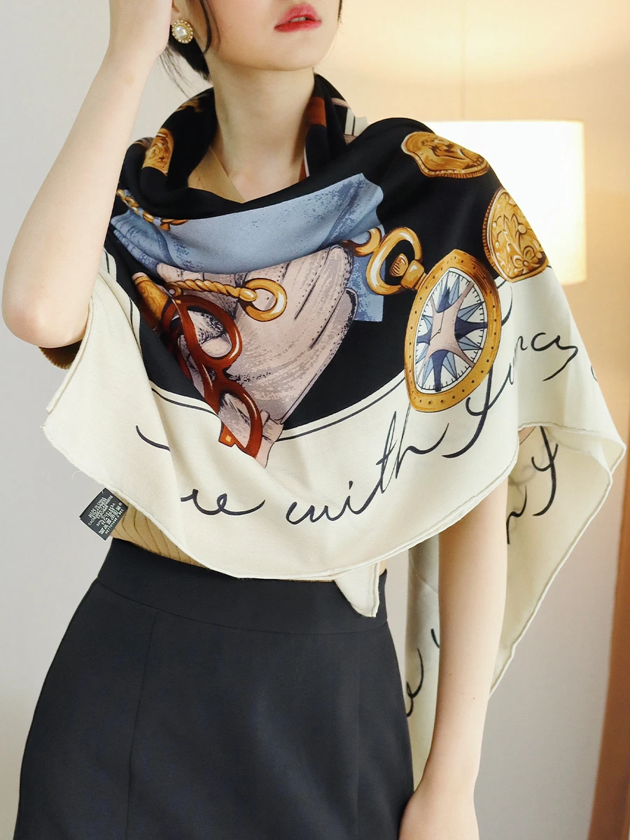 

Classic Silk Wool scarf 135CM Luxury Brand Cashmere Shawls Poncho Hand-Rolled Edges Stole Pashmina 140CM Bag Print