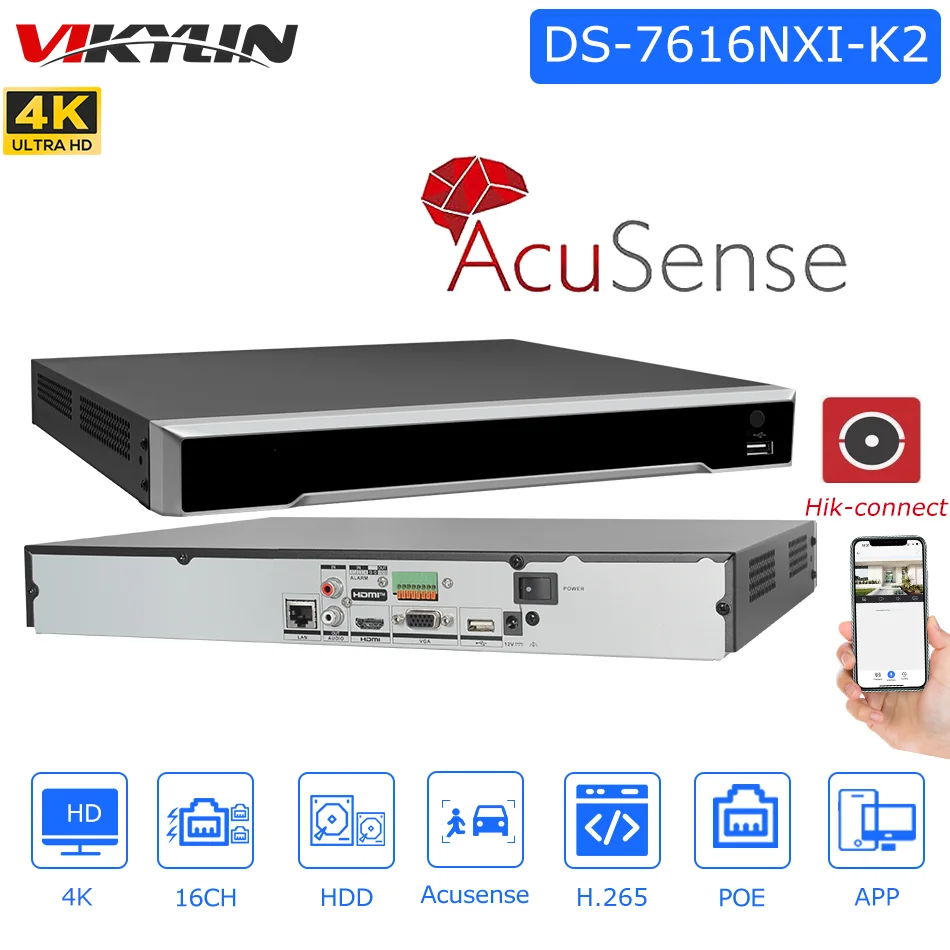 

Vikylin Hikvision 16CH Acusense 4K NVR DS-7616NXI-K2 2SATA interface for HDD Surveillance Video Network Recorder for IP Camera