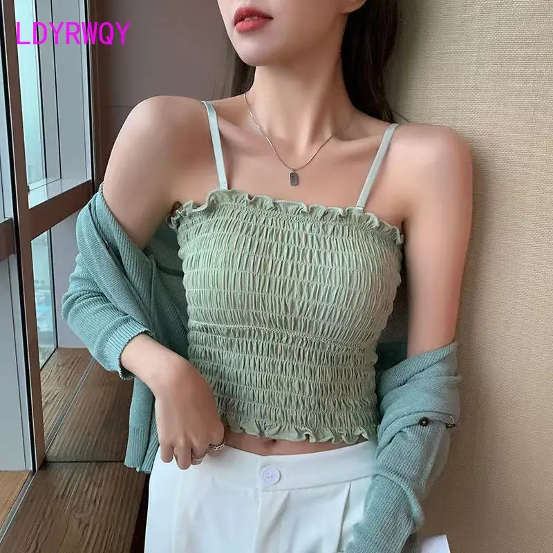 

Folding beautiful back suspender vest with chest pad tube top bottoming shirt jacket wrapped in chest Tanks Camis vest