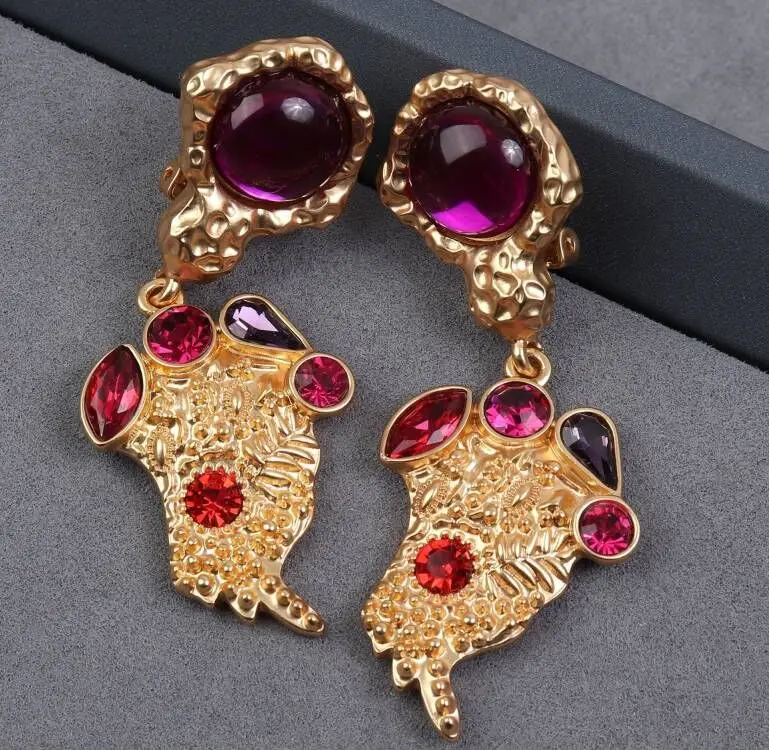 

Victorian Vintage 24ct 14ct Gold Garnet Ruby Ear Hook Lavender Gemstone Ear Drop Dangle Designer Statement Earring Birthday Gift