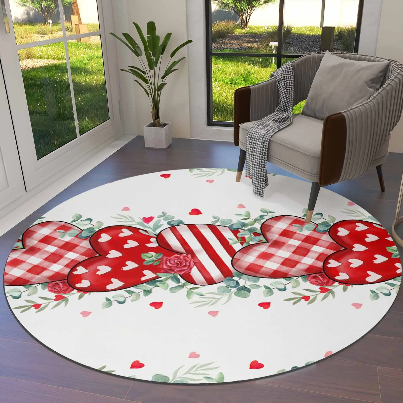 

Valentine'S Day Love Eucalyptus Leaves Round Area Rug Carpets For Living Room Large Mat Home Bedroom Kid Room Decoration