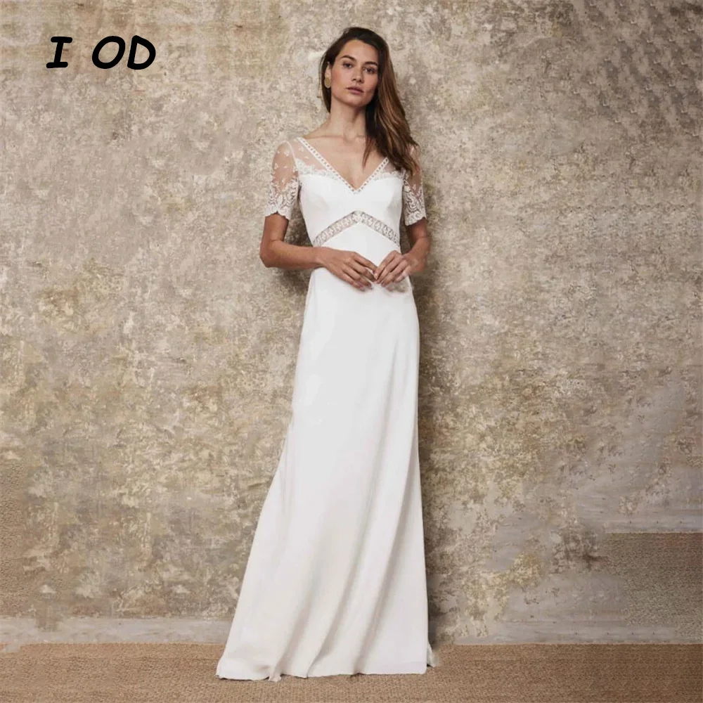I OD Elegant V-Neck Wedding Dress Applique Short Sleeves Backless Illusion Bridal Gown Button Floor Length Vestidos De Novia New
I OD Elegant V-Neck Wedding Dress Applique Short Sleeves Backless Illusion Bridal Gown Button Floor Length Vestidos De Novia New