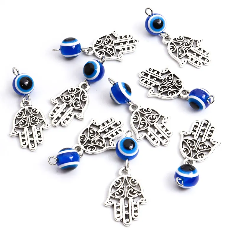 10pcs Hamsa Hand&Blue Evil Eye Charms Turkish Evil Nazar Eye Pendants For DIY Amulet Necklace Lucky Ornaments Making Accessories 10pcs Hamsa Hand&Blue Evil Eye Charms Turkish Evil Nazar Eye Pendants For DIY Amulet Necklace Lucky Ornaments Making Accessories