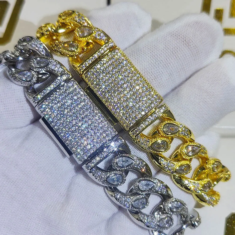 

Miami 16mm Cuban Link Mens Iced Out Gold Silver Color CZ Bracelets Cubic Zirconia Bracelets For Women Hiphop Jewelry