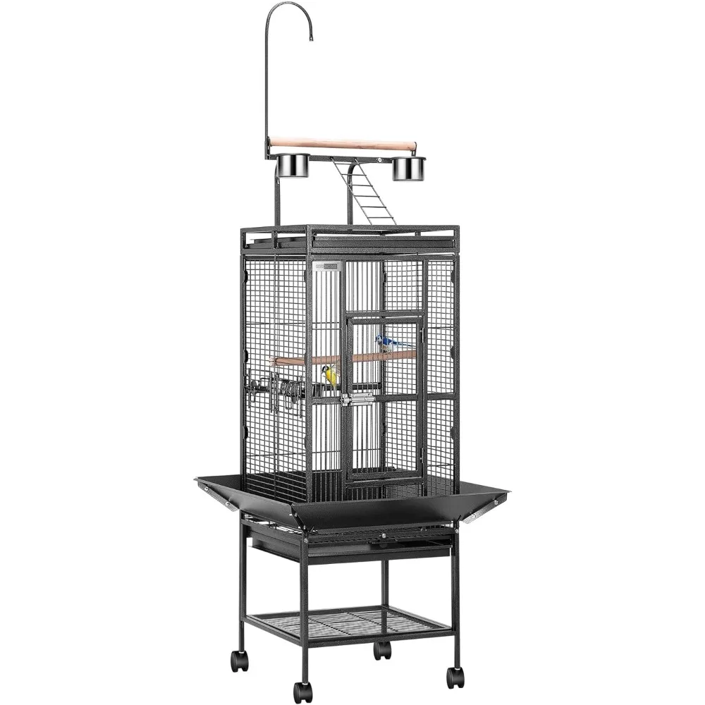 

Bird Cages 72 Inch Wrought Iron Large Bird Cage With Play Top & Stand for Parrot Lovebird Cockatiel Parakeet Parakeet Black Pet