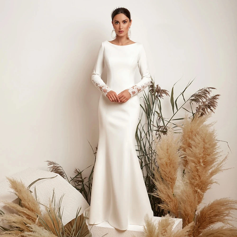 Simple Charming Wedding Dresses Satin Mermaid Elegant Bridal Gowns Long Sleeves O-Neck Robes For Bride Vestidos De Novia 2024
Simple Charming Wedding Dresses Satin Mermaid Elegant Bridal Gowns Long Sleeves O-Neck Robes For Bride Vestidos De Novia 2024
