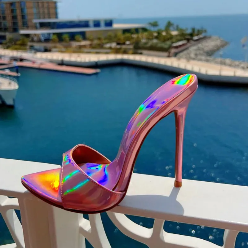 

Arden Furtado 2023 Summer Fashion Bright embossing Pointed toe open toe Stilettos heels Sexy Woman Word slippers