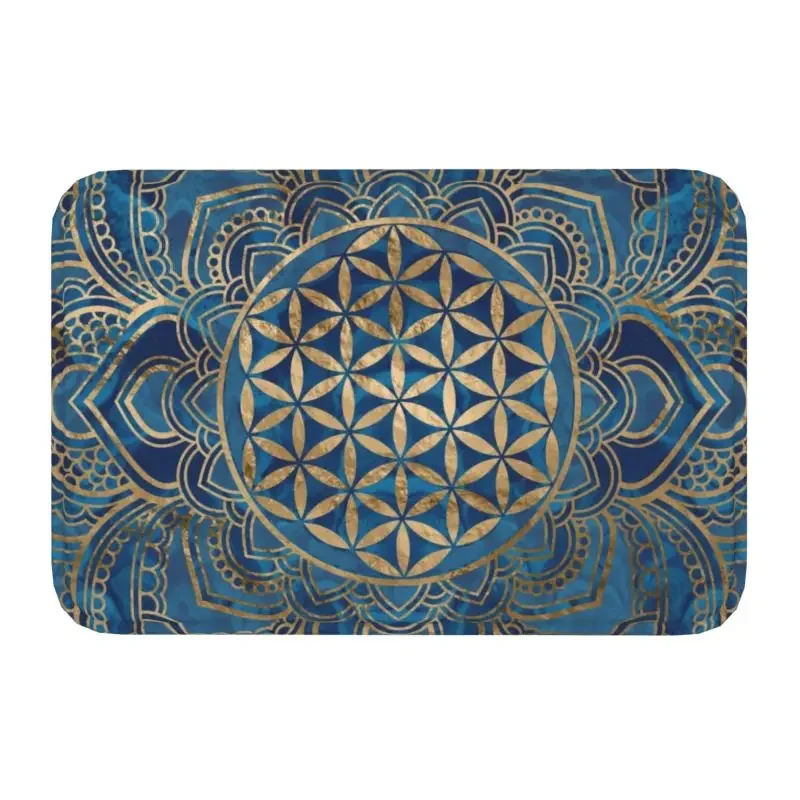 

Flower Of Life In Lotus Mandala Doormat Anti-Slip Bath Kitchen Mat Living Room Door Floor Entrance Carpet Rug