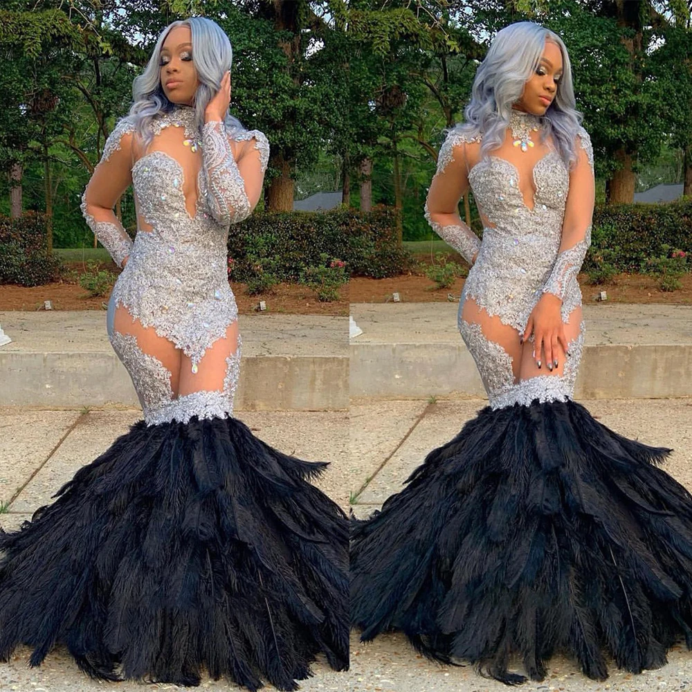 Sexy Prom Dresses For Women Applique Crystal Dress Slim Fit Long Sleeves High Collar Gown Evening Party Feather Skirt
Sexy Prom Dresses For Women Applique Crystal Dress Slim Fit Long Sleeves High Collar Gown Evening Party Feather Skirt